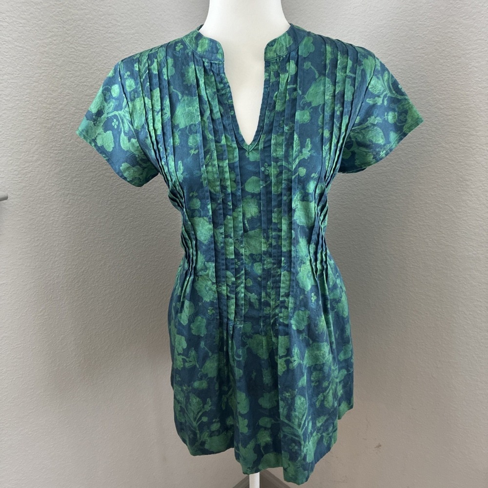 Peruvian Connection Anika Pima Cotton V Neck Green Short Dress Size M $189